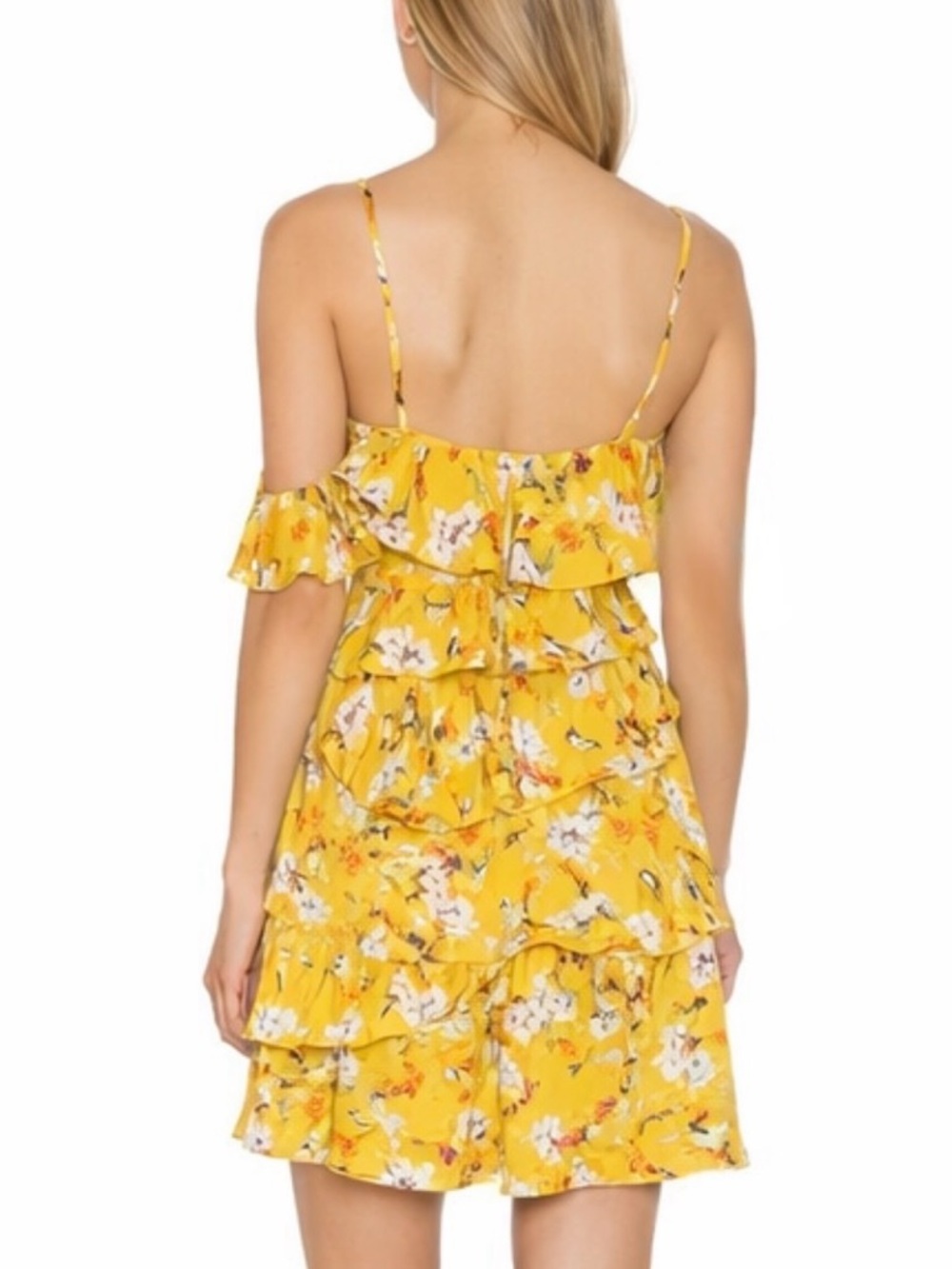 NEW REVOLVE Song of Style Sloan Mini Yellow Floral Tiered Dress Size Small - Picture 3 of 16